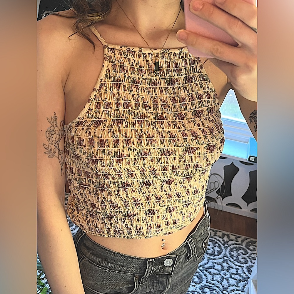 floral pink y2k cropped halter tank ✨